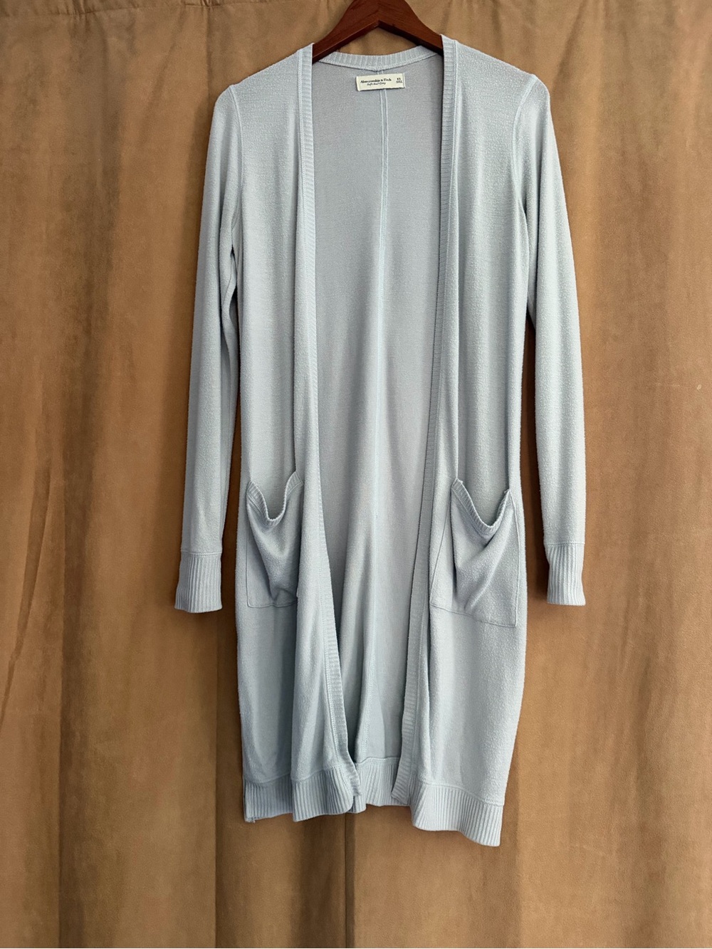 Abercrombie & Fitch, Soft A&F Cozy, Light Blue Open-Front Long Cardigan